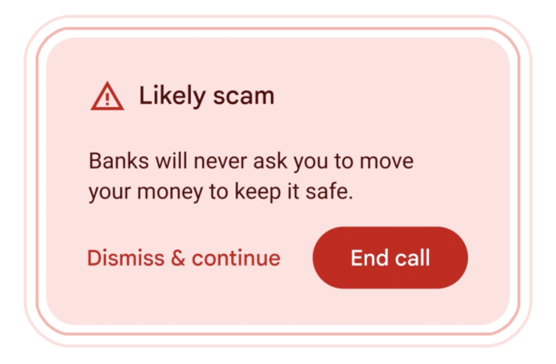 A pop-up that reports a scam call.